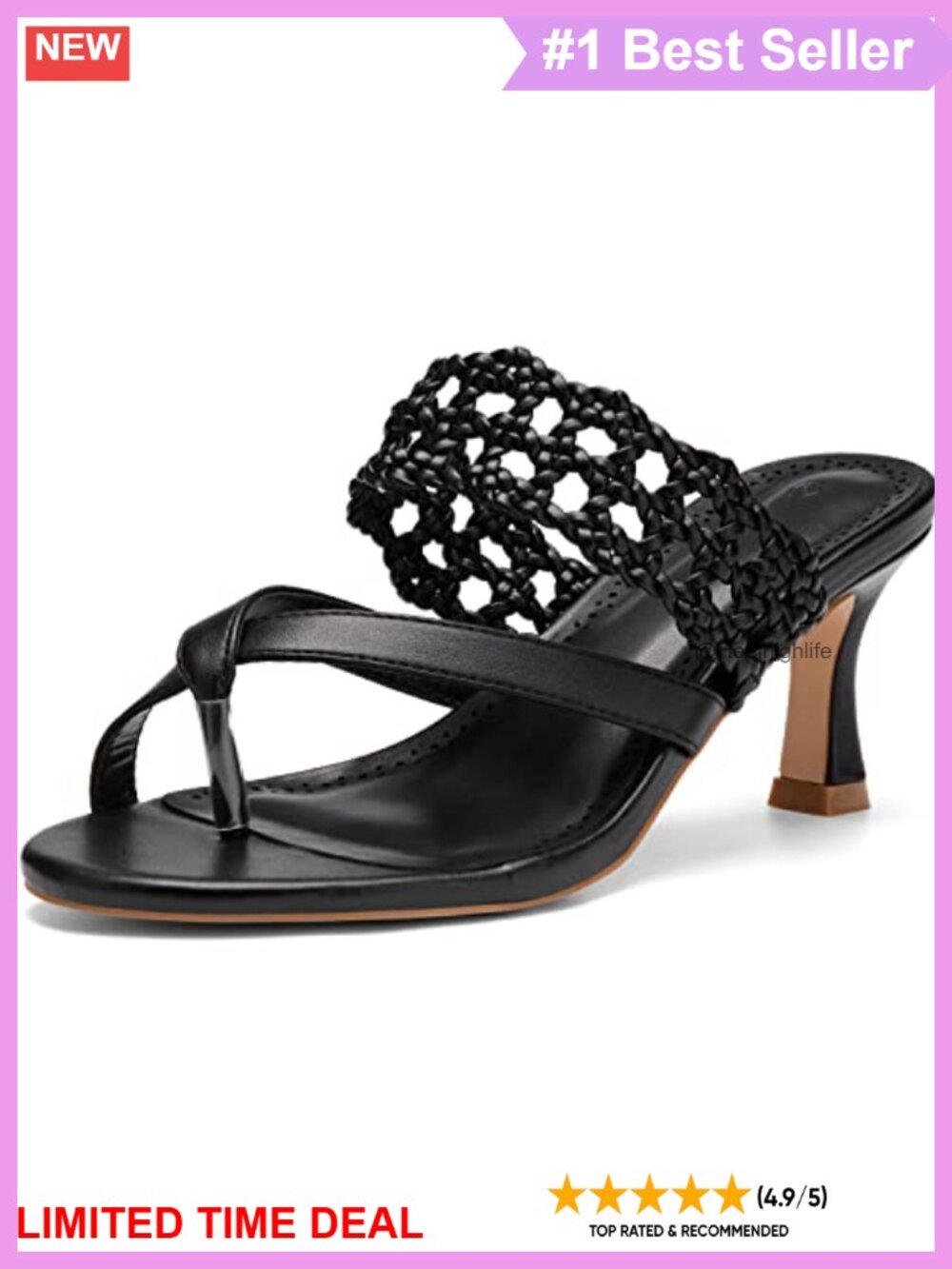 Kitten Heel Thong Sandals Faux Leather Open Toe Ankle Strap Slip On Dress Shoes